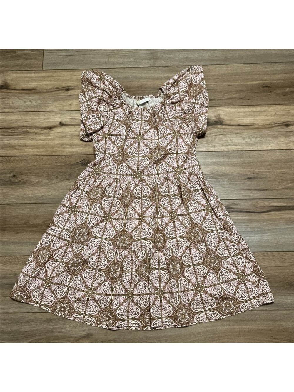 Marie Oliver Kara Dress SZ Small Mini Ruffle Nouveau Mosaic 100% Cotton